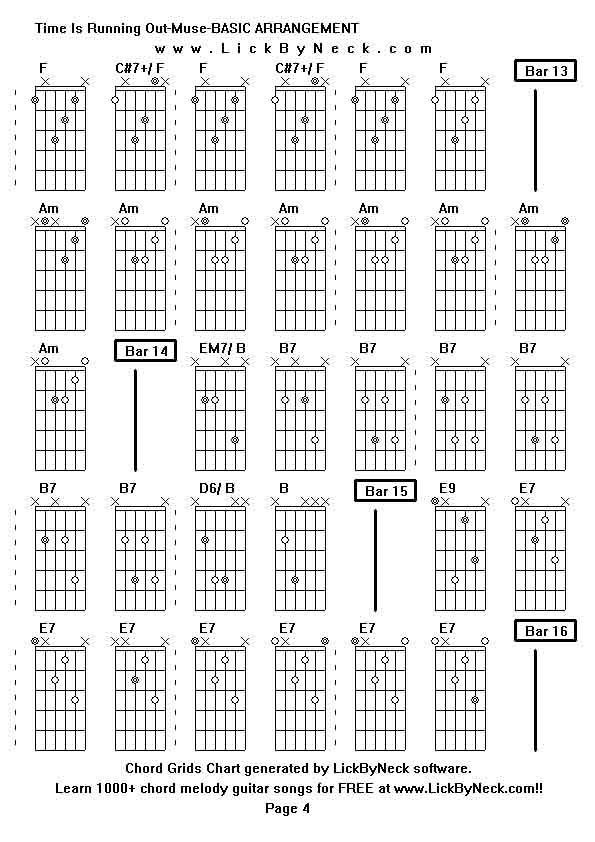 Chord Grids Chart of chord melody fingerstyle guitar song-Time Is Running Out-Muse-BASIC ARRANGEMENT,generated by LickByNeck software.